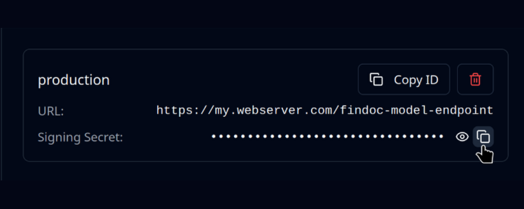 Настройка webhook Mindee с адресом и signing secret