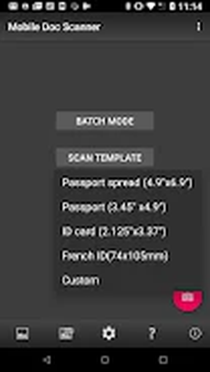 Стартовый экран Mobile Doc Scanner с пакетным режимом и шаблонами сканирования