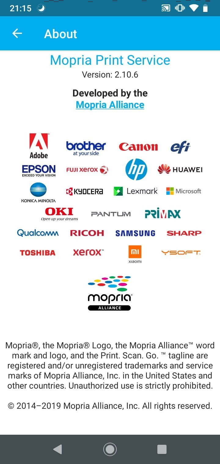 Интерфейс Mopria Print Service