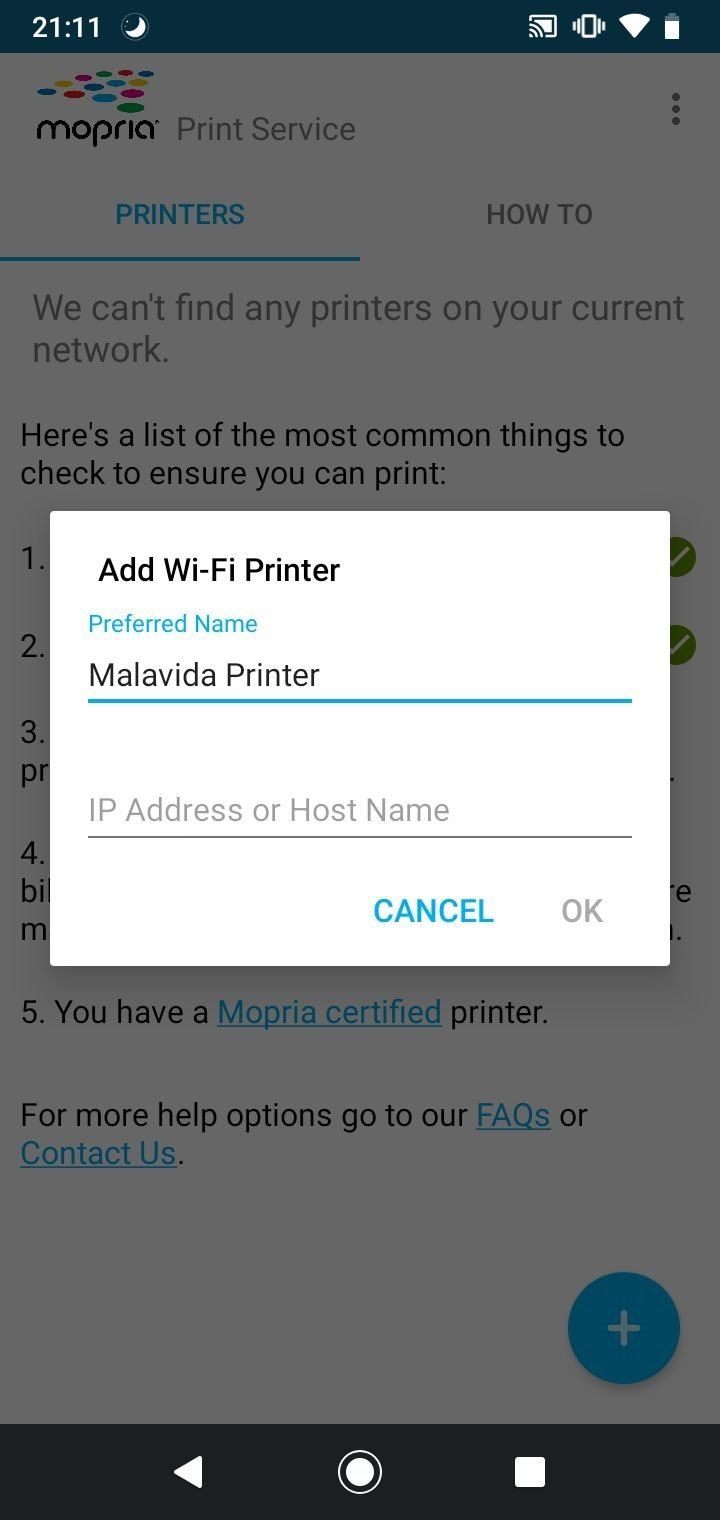 Интерфейс Mopria Print Service