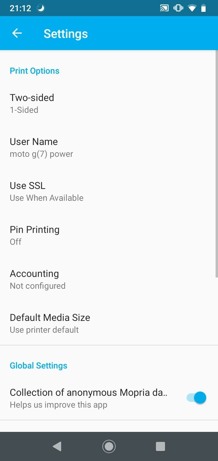 Интерфейс Mopria Print Service