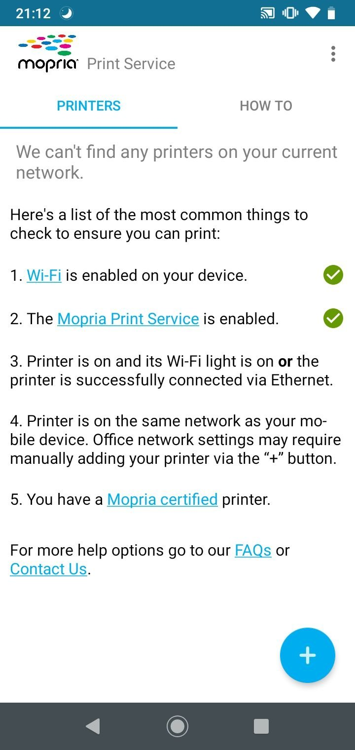 Интерфейс Mopria Print Service