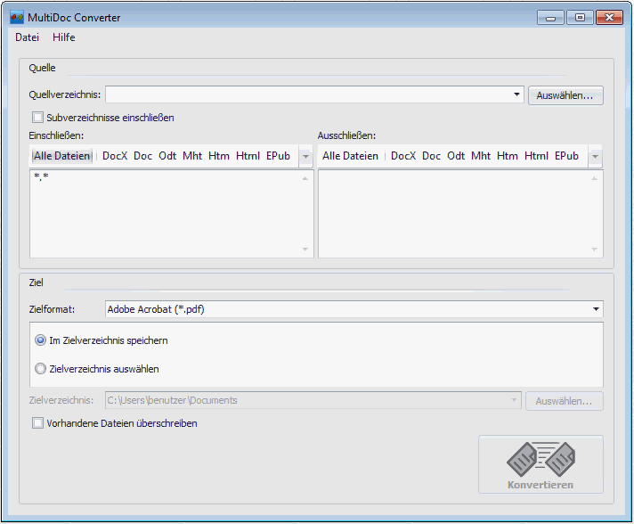 Немецкая локализация главного окна MultiDoc Converter