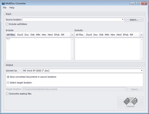 Главное окно MultiDoc Converter до выбора папки