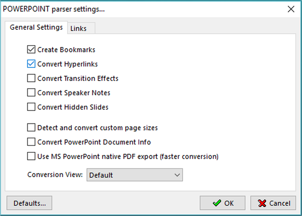 Параметры парсера Microsoft PowerPoint