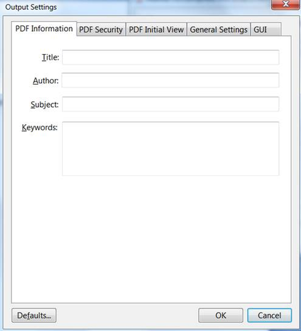 Вкладка PDF Information с полями метаданных