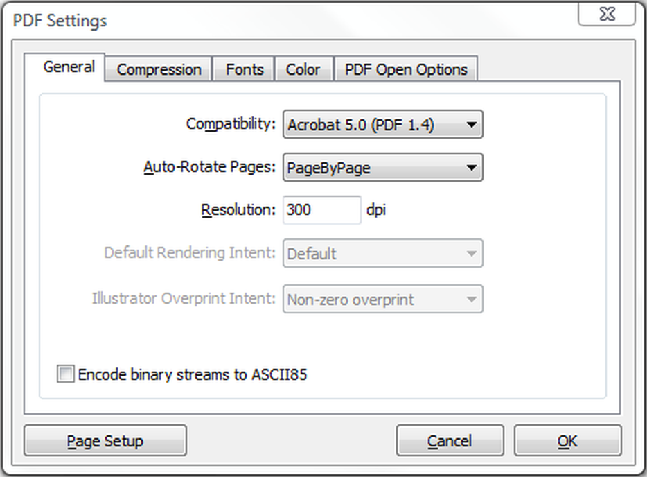 Общие параметры PDF