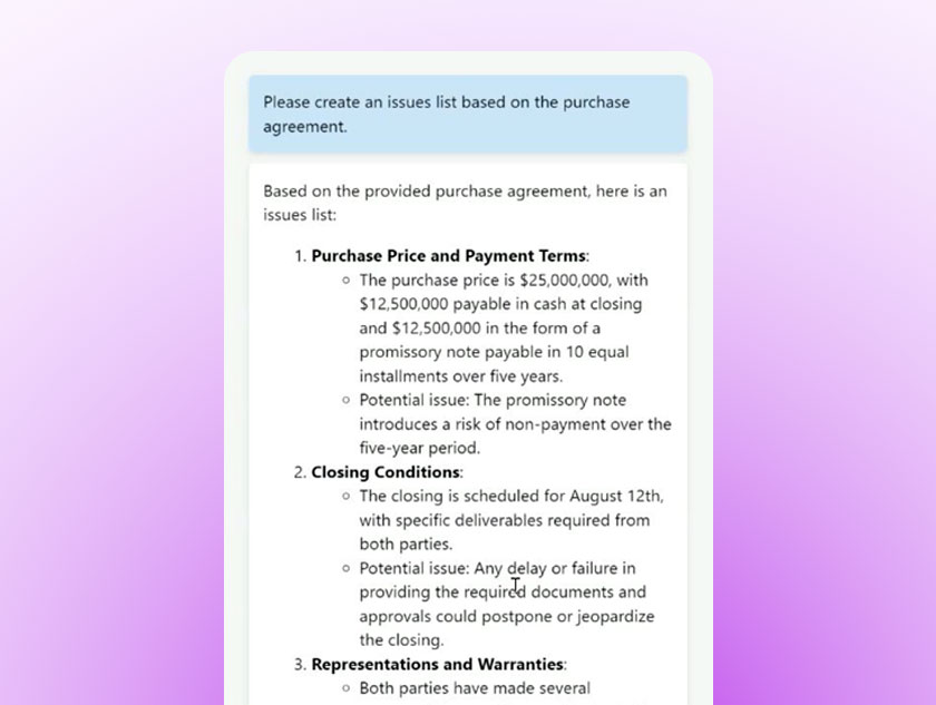 Ответ Legal AI Assistant по выбранному договору