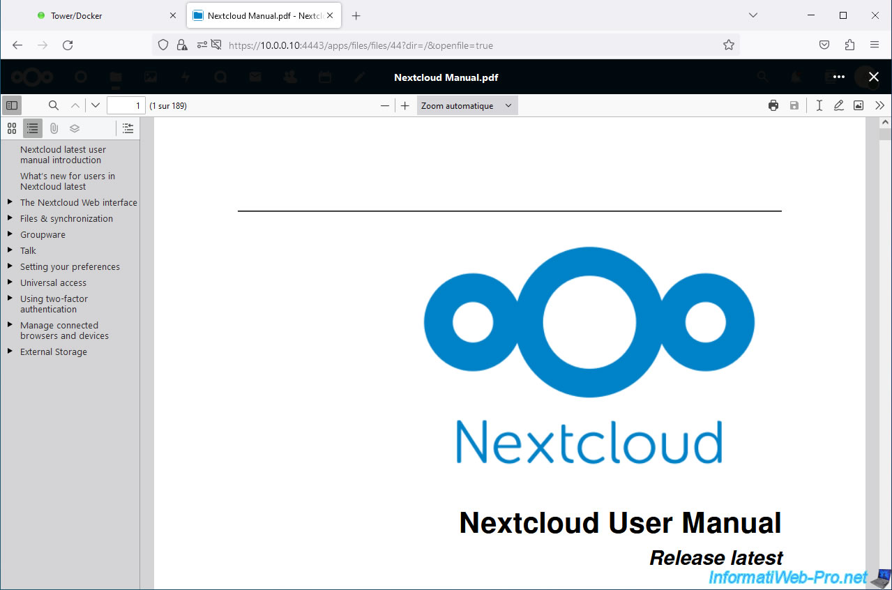 Окно Nextcloud PDF Viewer с панелью навигации, миниатюрами и инструментами пометок