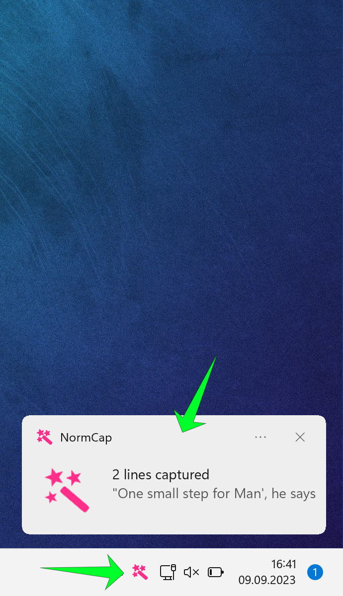 Подсказка NormCap о выделении текста мышью