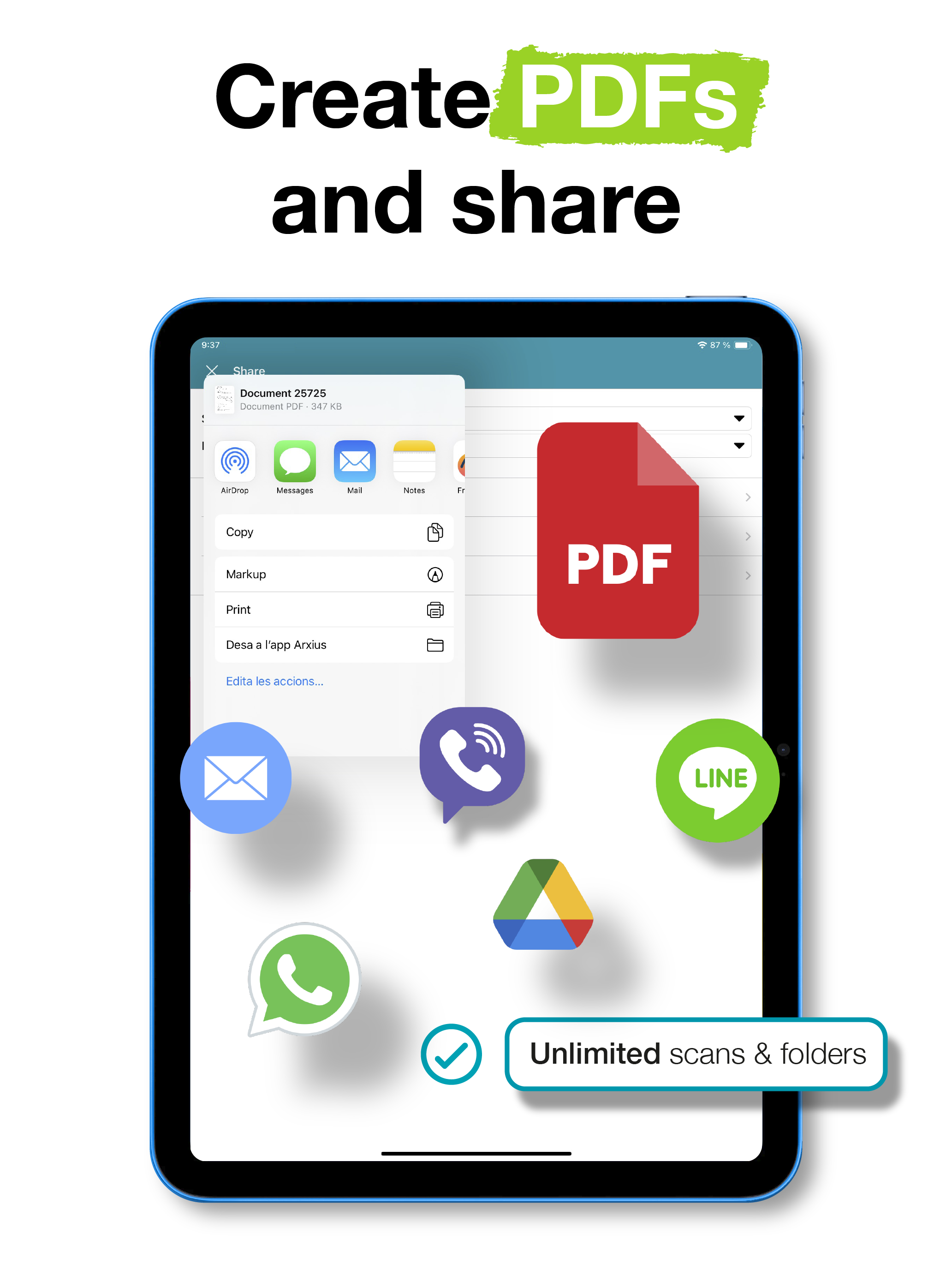 Создание PDF и системное меню обмена в Notebloc Scanner