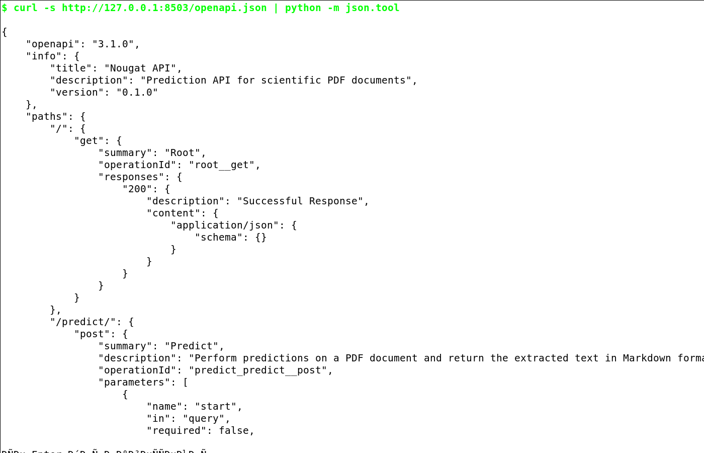 Схема OpenAPI для маршрута predict в Nougat API