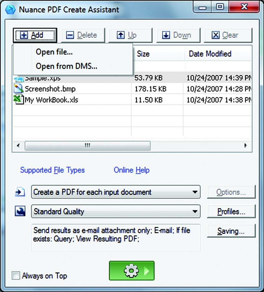 Элементы окна Nuance PDF Create Assistant