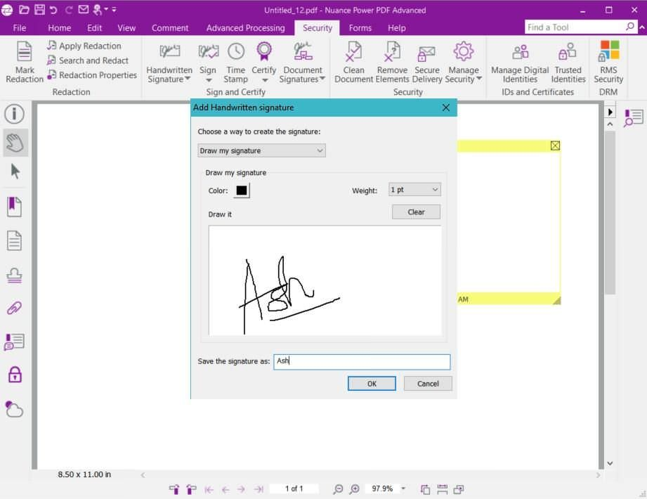 Добавление рукописной подписи в Nuance Power PDF