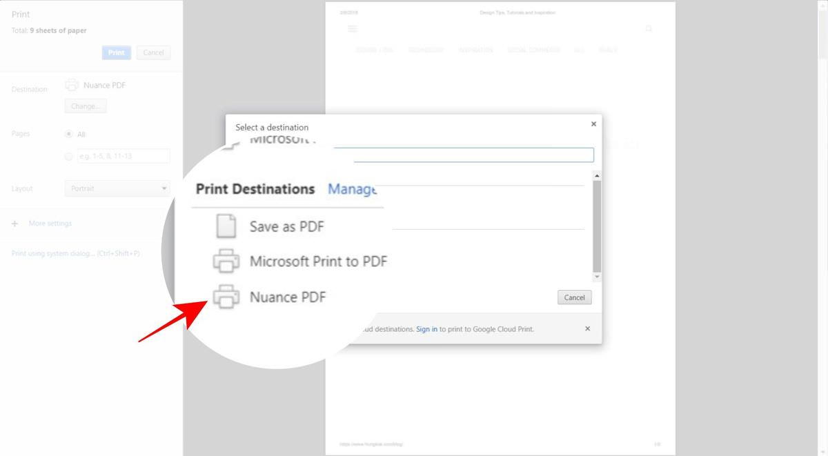 Виртуальный принтер Nuance PDF в системном диалоге печати