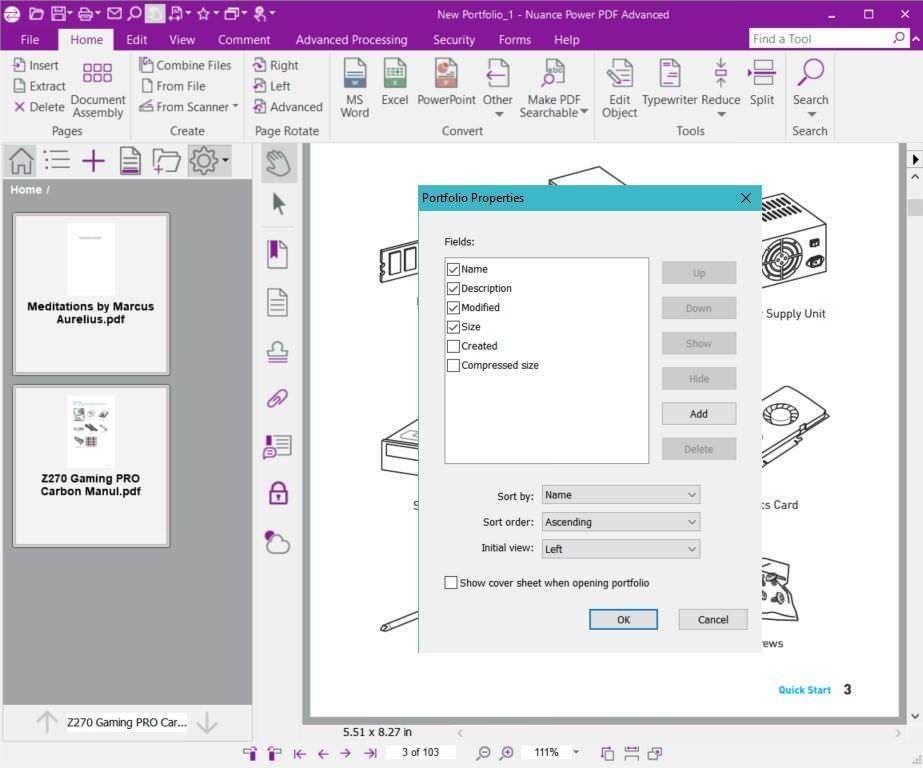 Портфолио и свойства элементов в Nuance Power PDF Advanced