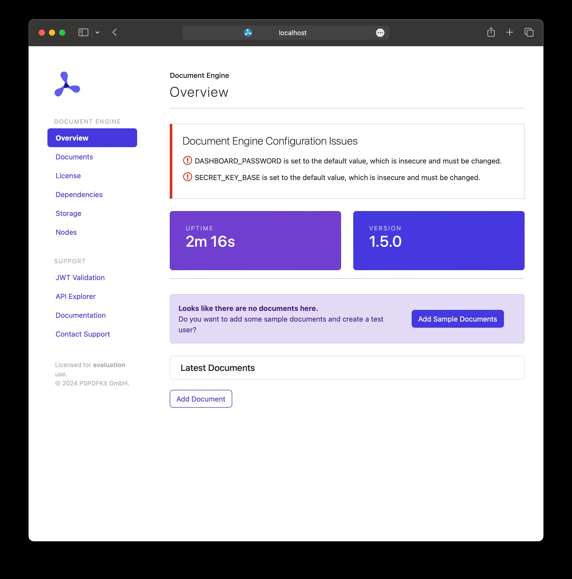Панель Overview Nutrient Document Engine