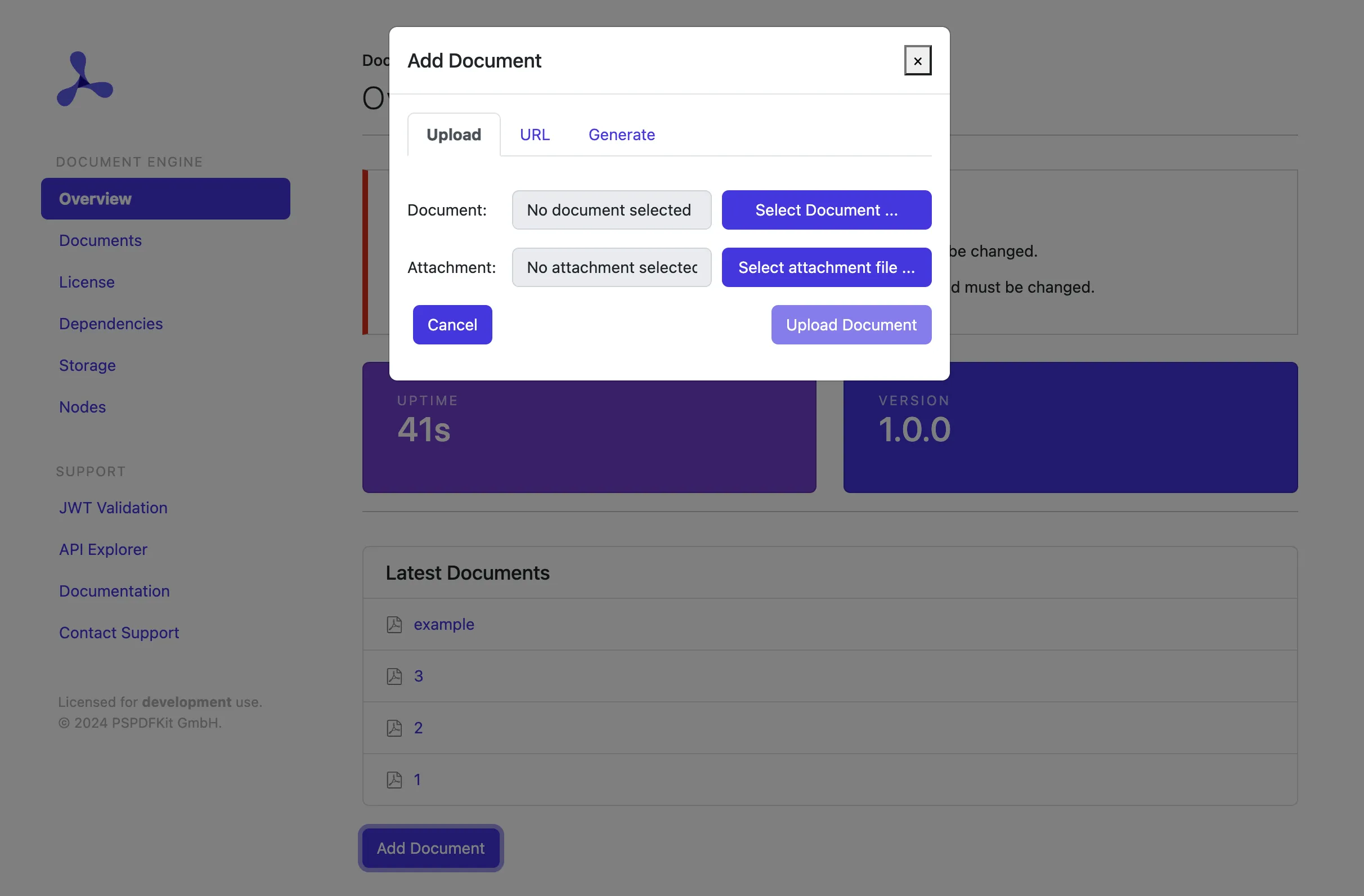 Добавление документа через Dashboard