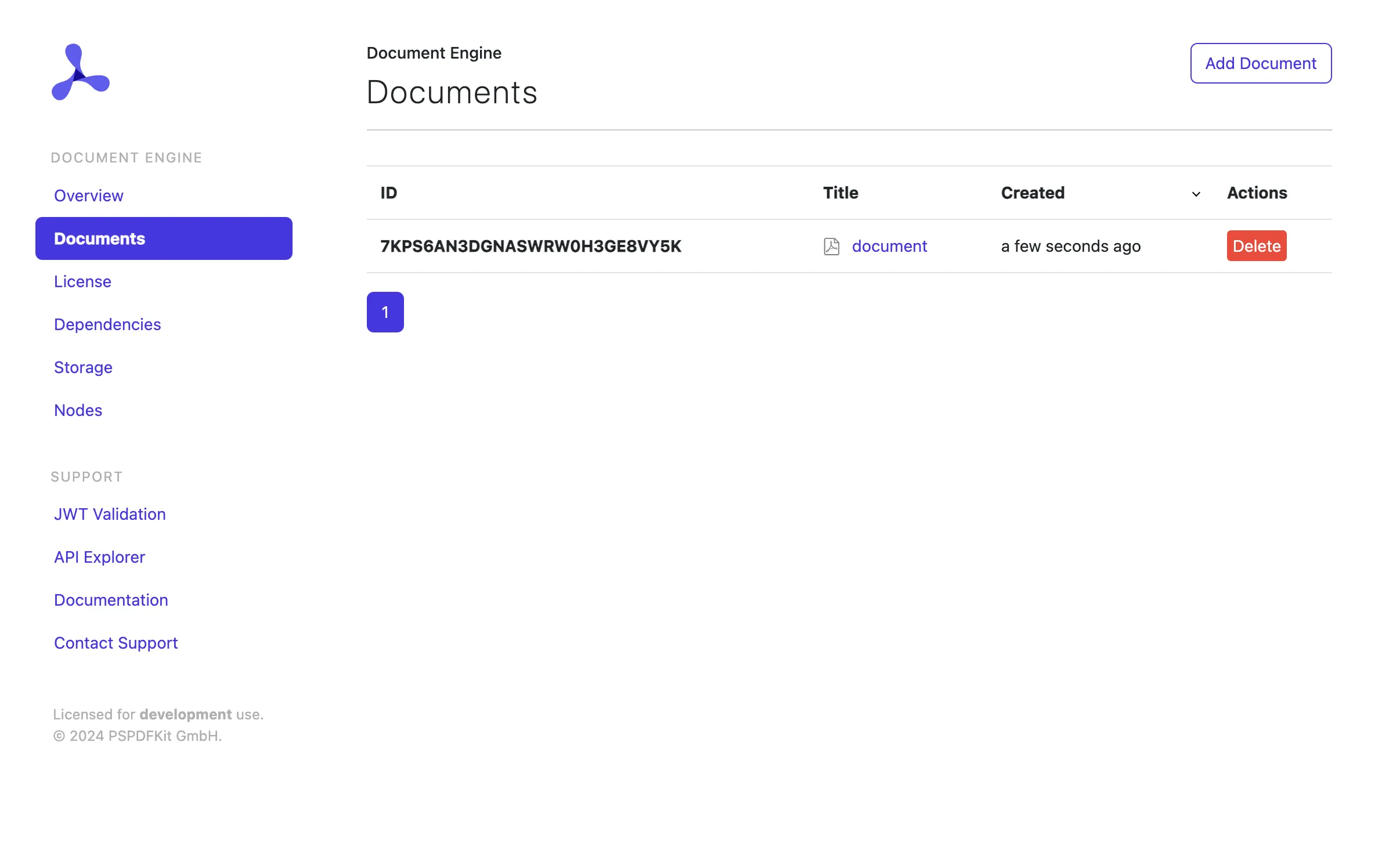 Список документов в Dashboard