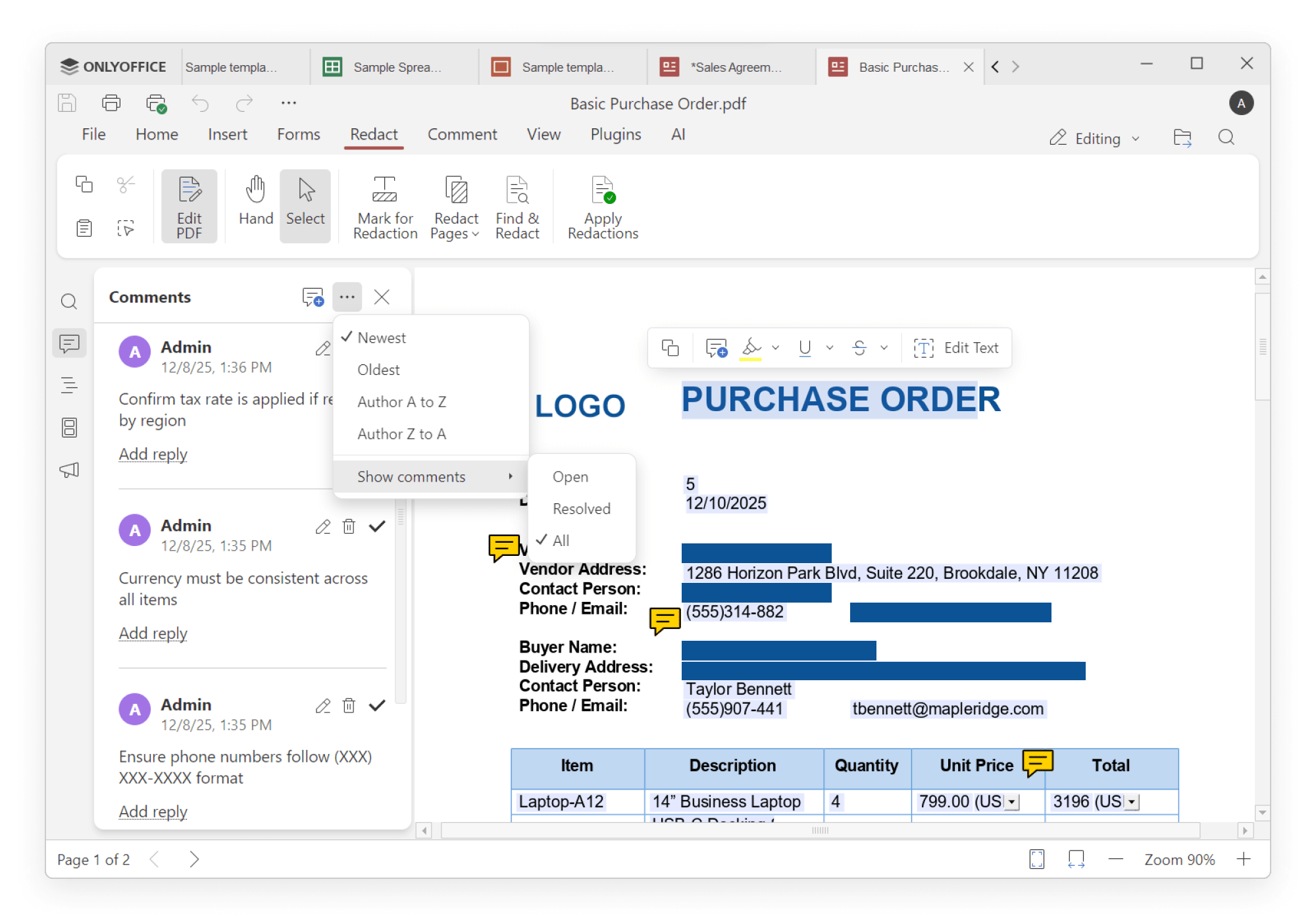Интерфейс ONLYOFFICE Desktop Editors