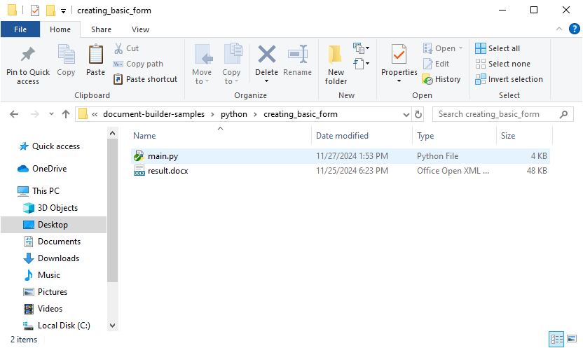 Результат запуска Python-примера ONLYOFFICE Document Builder
