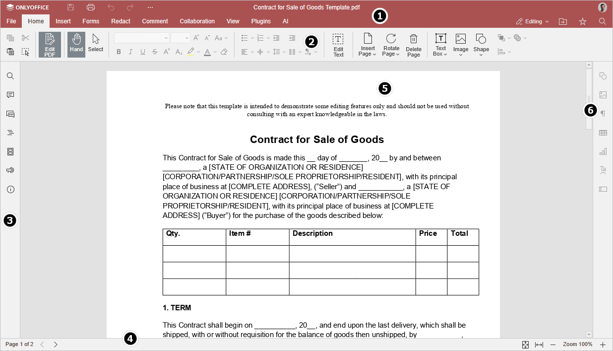 Интерфейс редактора PDF