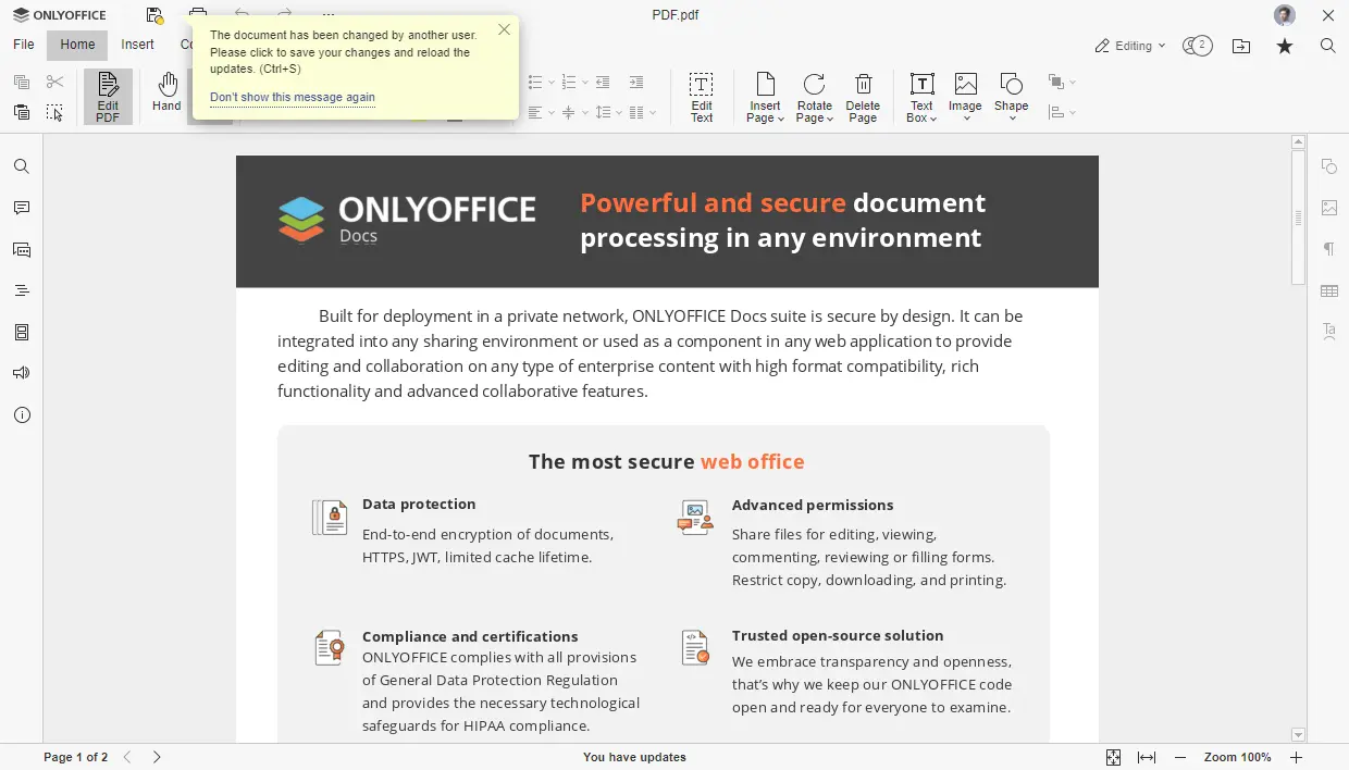 Уведомление о параллельных изменениях PDF
