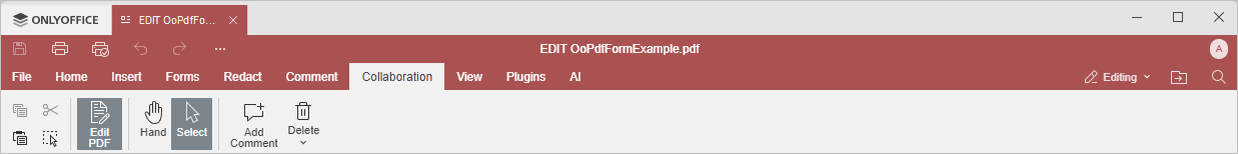 Вкладка Collaboration в PDF Editor