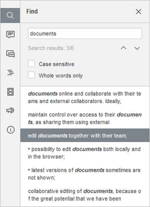 Расширенная панель поиска по PDF
