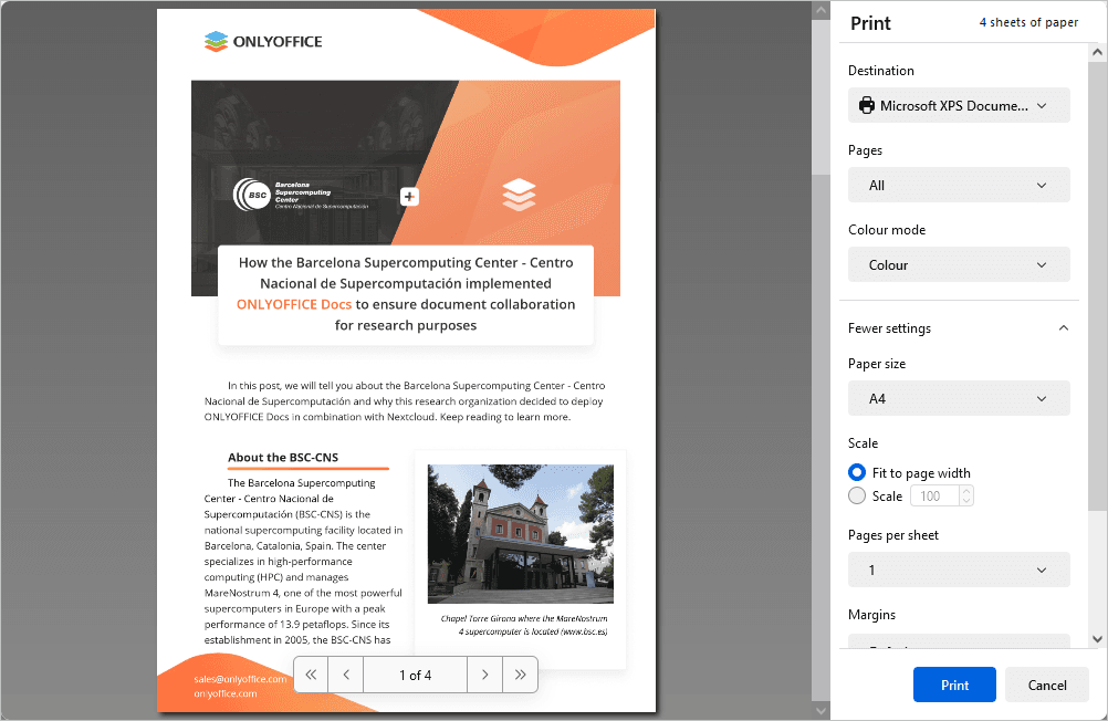 Предварительный просмотр и параметры печати PDF