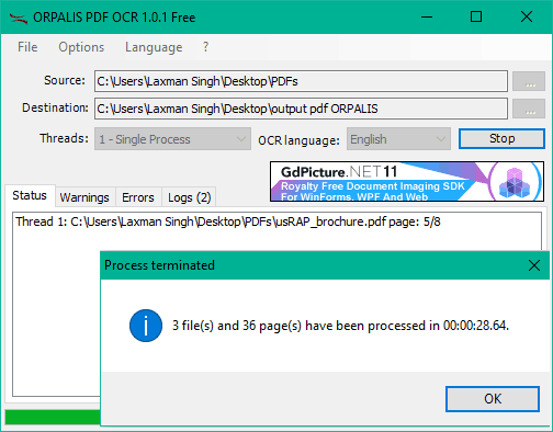 Интерфейс ORPALIS PDF OCR