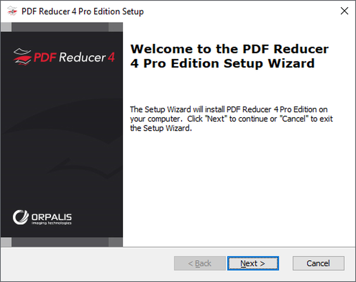 Первое окно мастера установки PDF Reducer