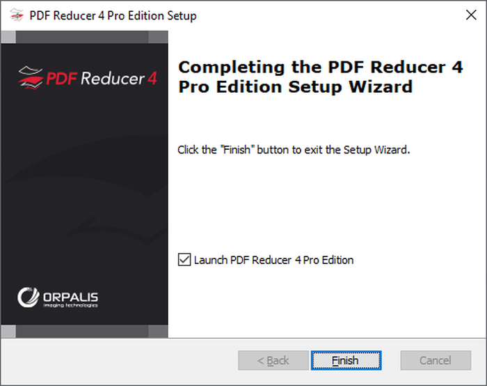 Завершение установки ORPALIS PDF Reducer
