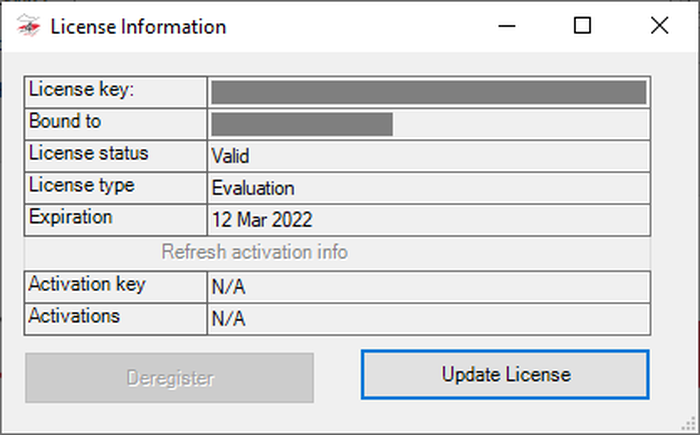 Окно License Information в PDF Reducer