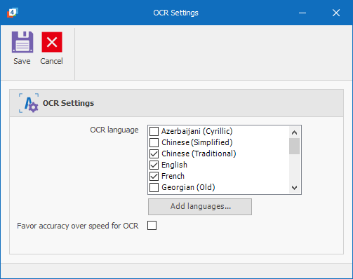 Настройки языков OCR в PaperScan