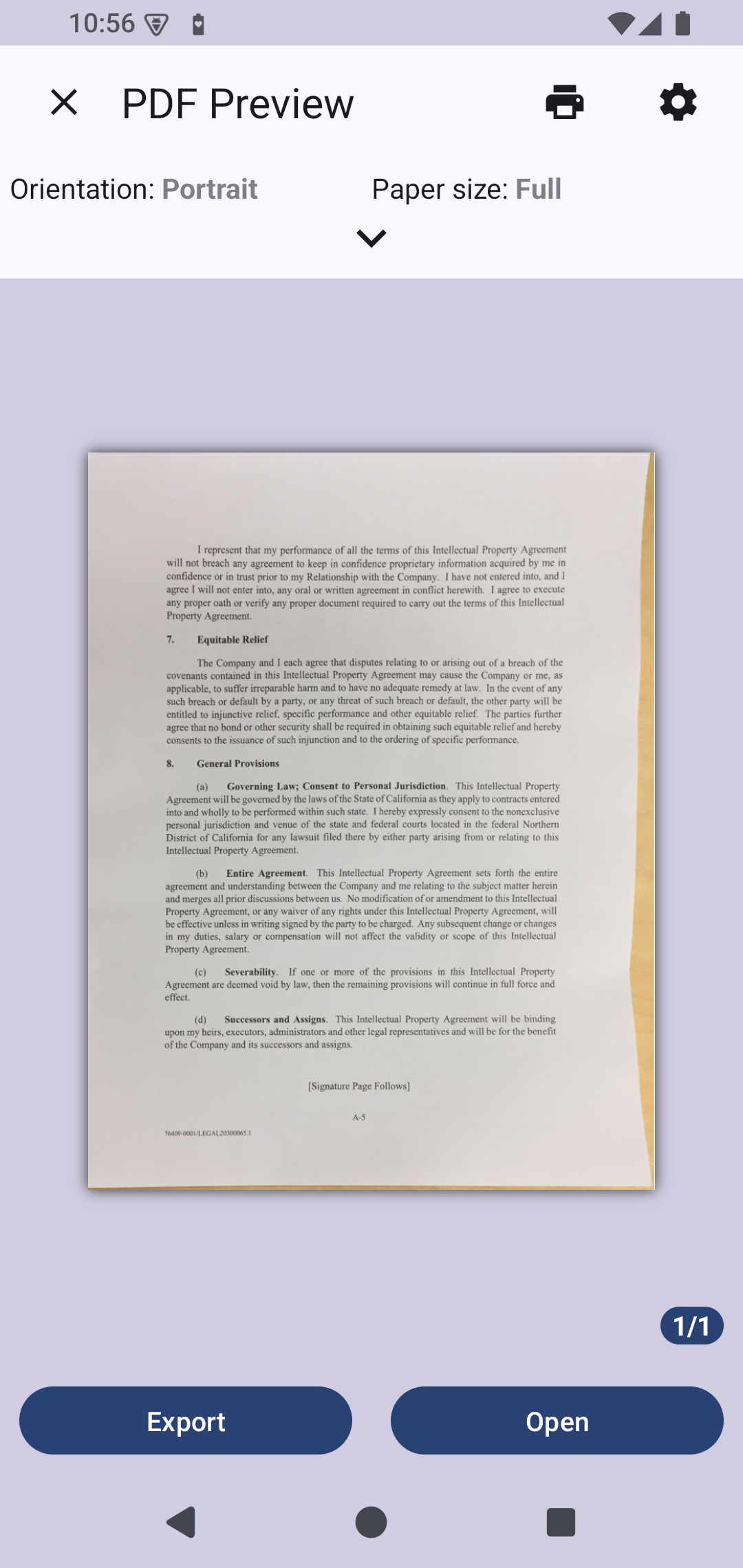 Предварительный просмотр PDF с ориентацией и размером бумаги
