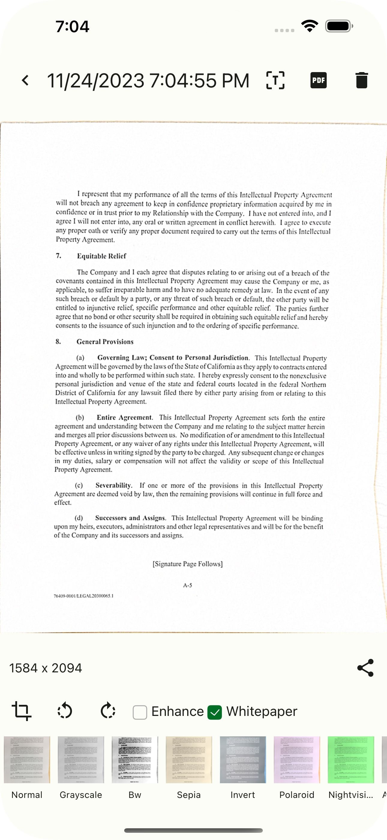 Панель фильтров с вариантами Normal, Grayscale, BW и Whitepaper