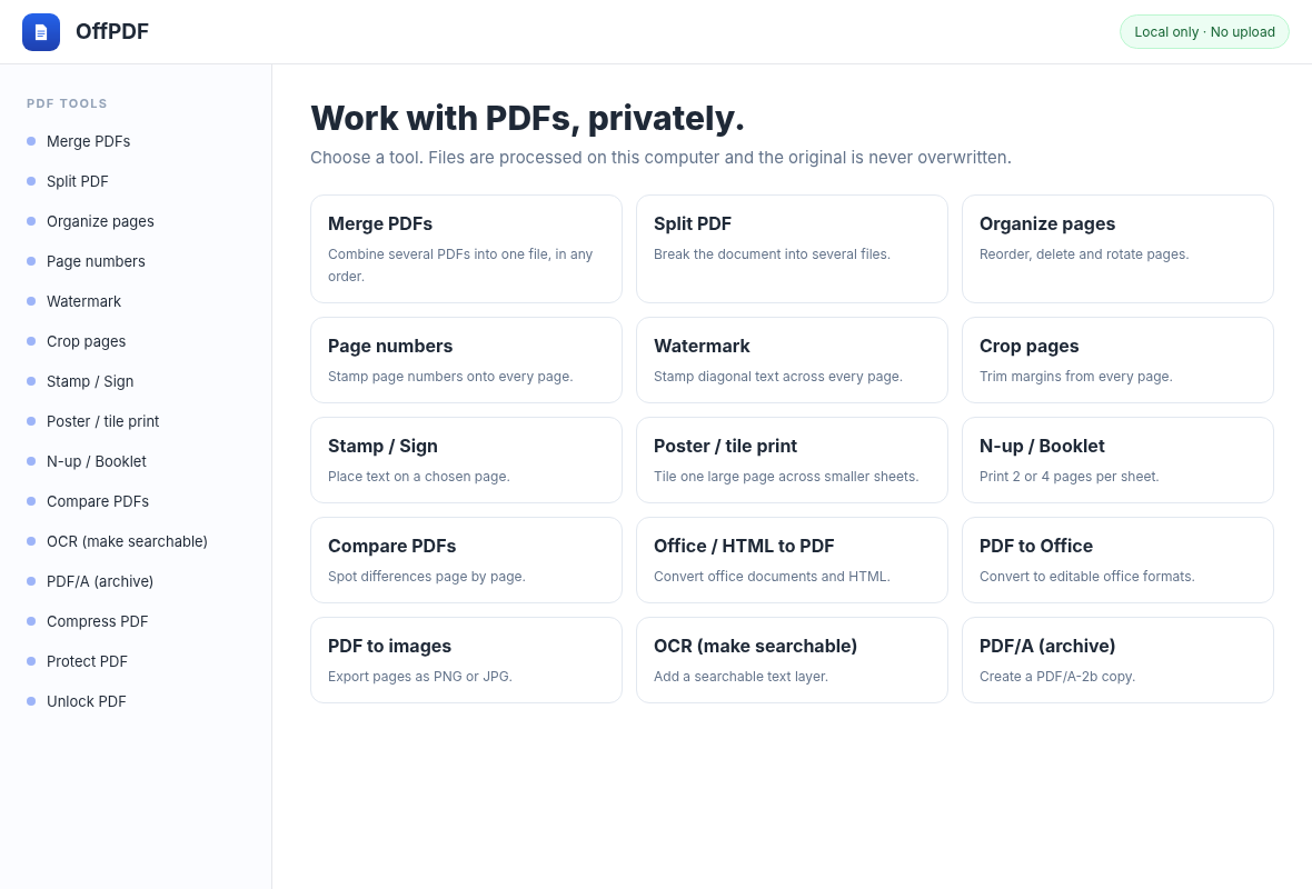 Интерфейс OffPDF: Как устроен рабочий процесс