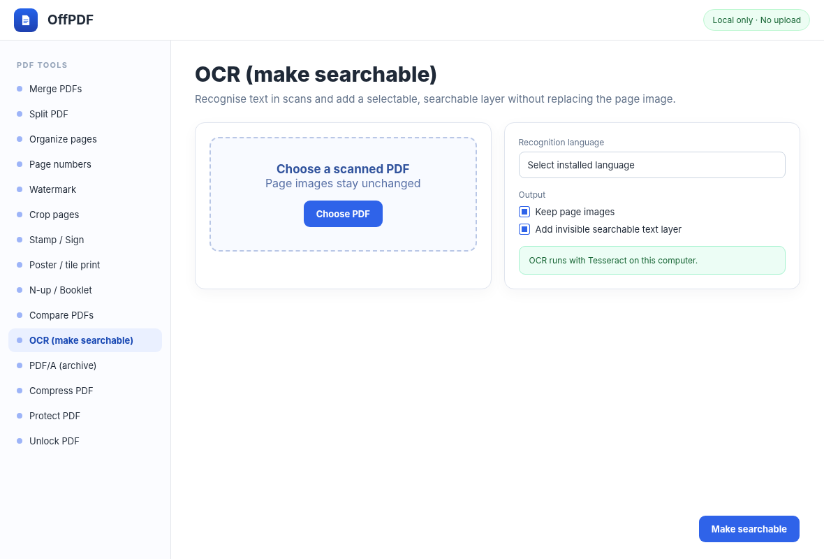 Интерфейс OffPDF: Распознавание сканов