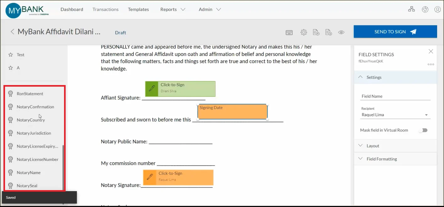 Расстановка полей в Designer OneSpan Sign