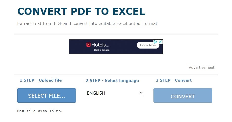 Форма OnlineOCR.net для преобразования PDF в Excel