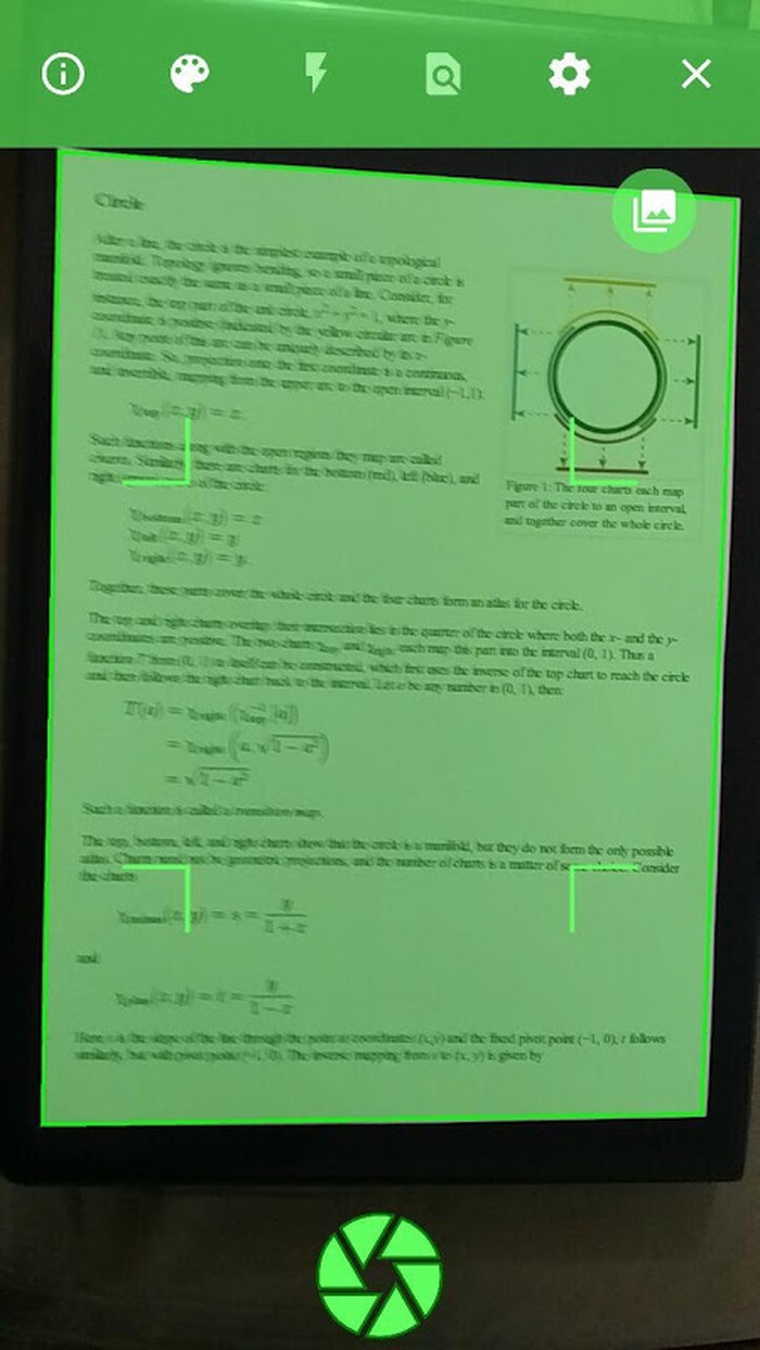 Камера Open Note Scanner при съёмке печатного документа