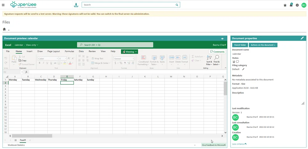 Предпросмотр таблицы Excel в карточке документа OpenBee