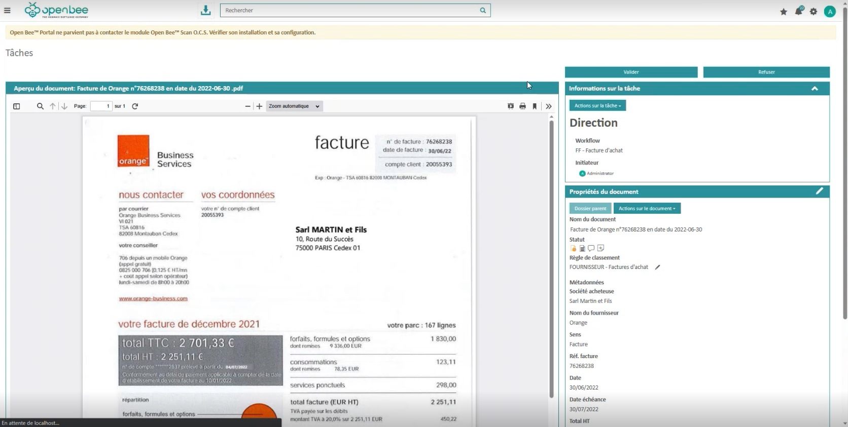 Карточка задачи согласования с документом и метаданными OpenBee