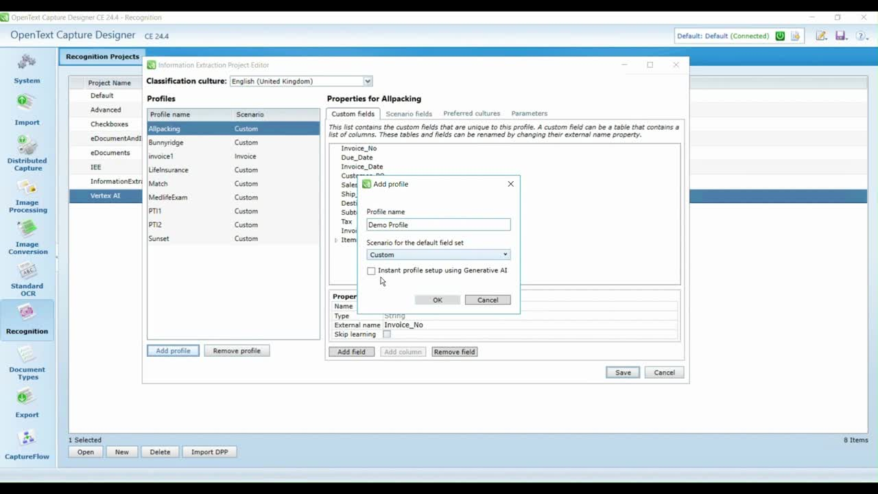 Профиль распознавания в OpenText Capture Designer
