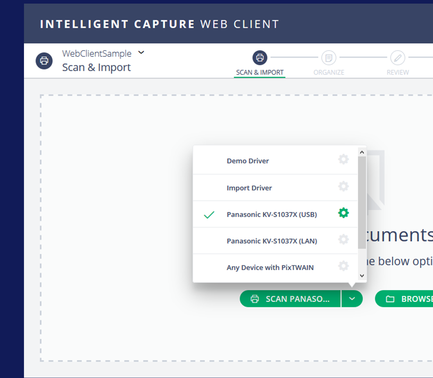 Выбор сканера в Intelligent Capture Web Client