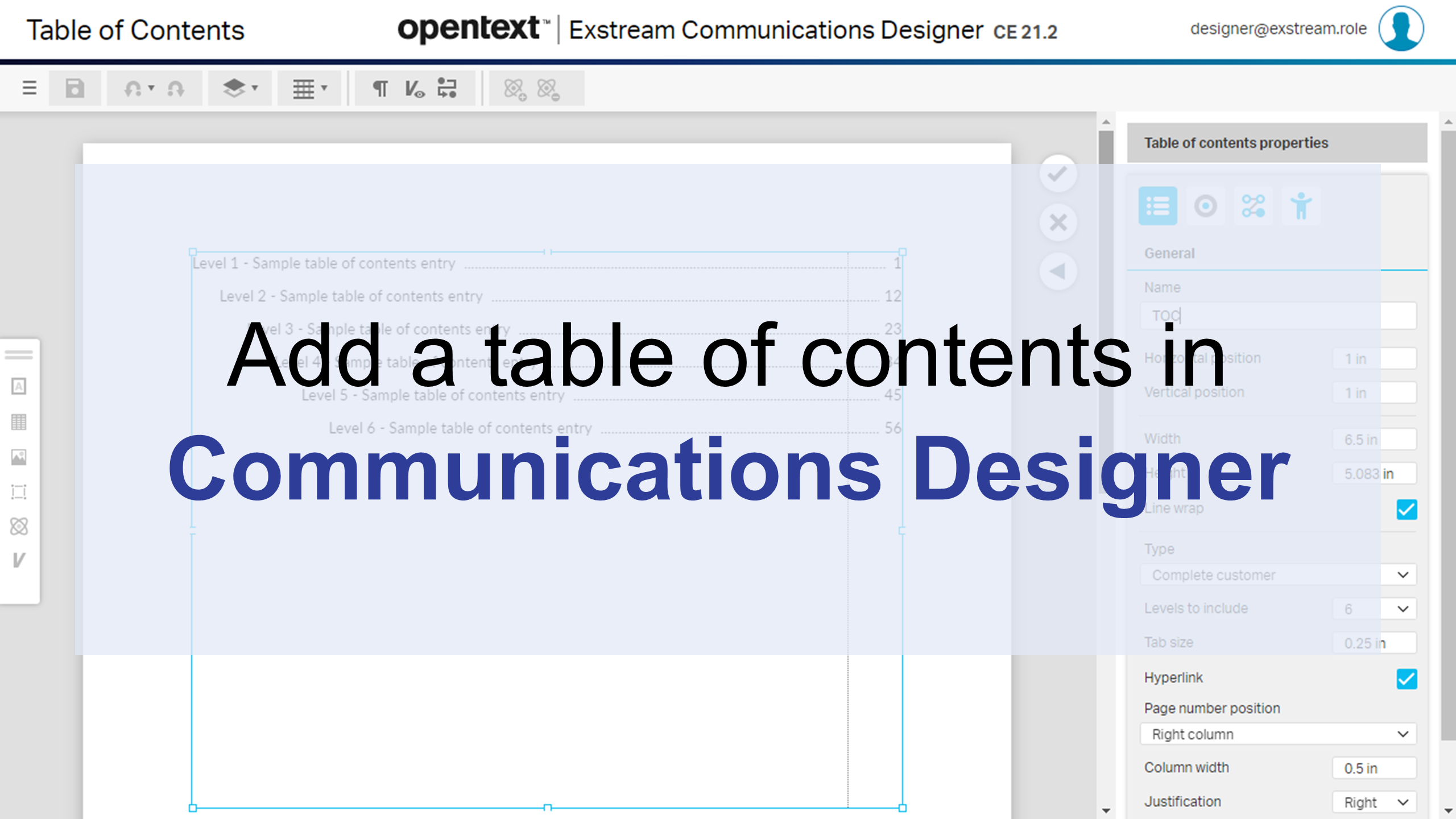 Настройка таблицы содержания в OpenText Exstream
