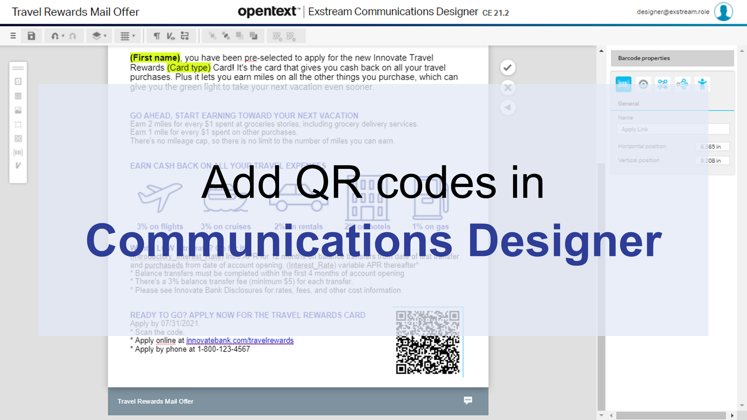 Добавление QR-кода в дизайн OpenText Exstream