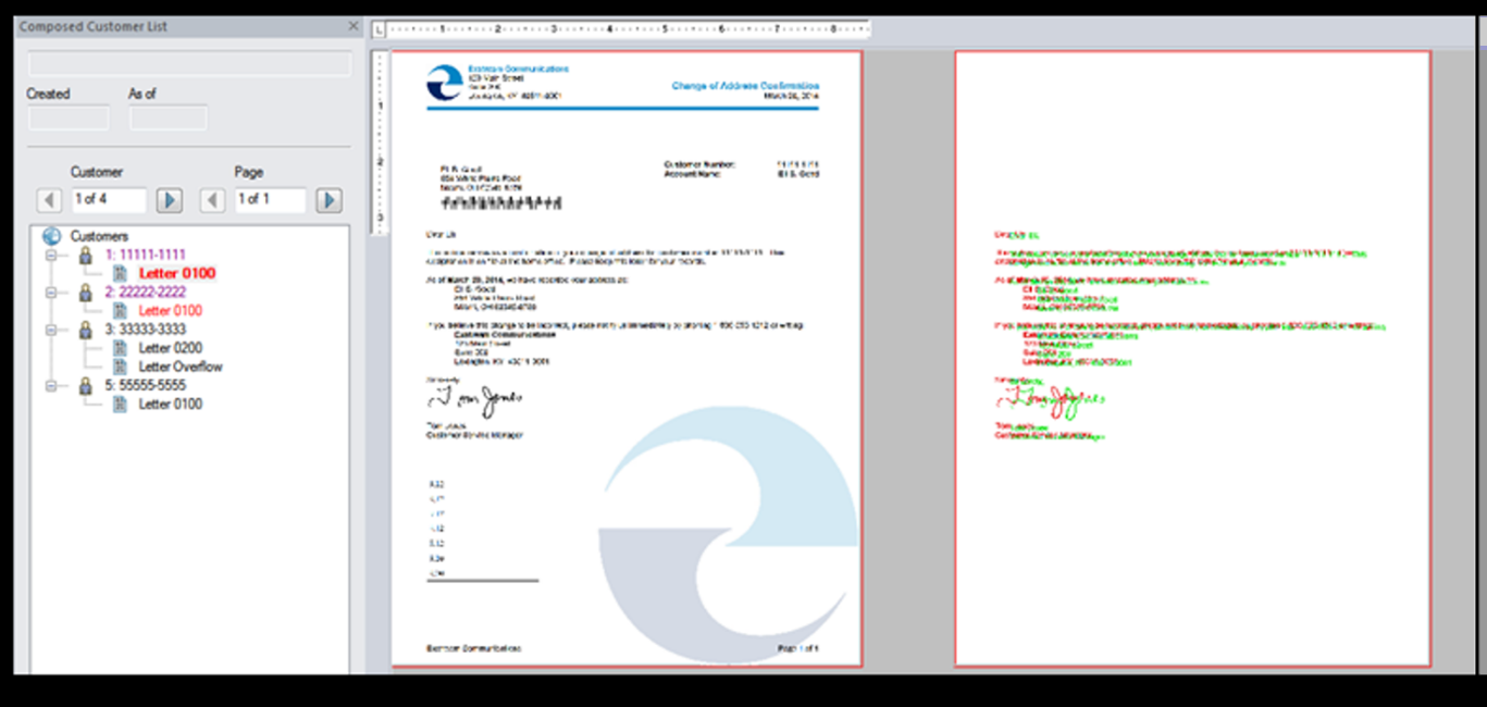 Сравнение выходных документов в OpenText Exstream