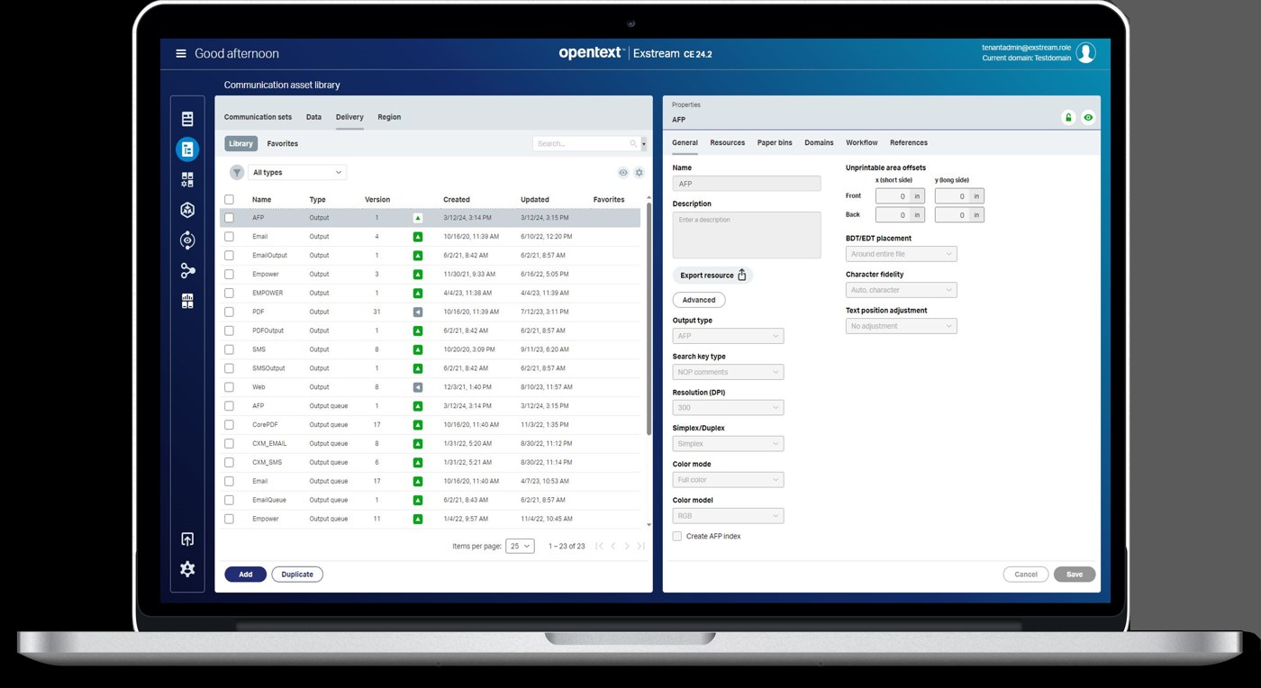 Библиотека коммуникационных ресурсов OpenText Exstream
